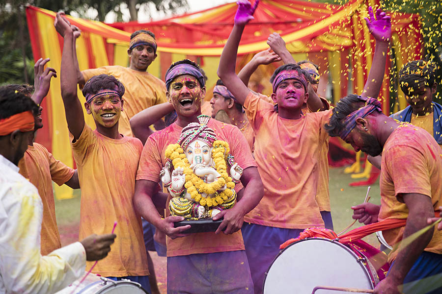 a grand farewell procession is organized to bid adieu to Lord Ganesha