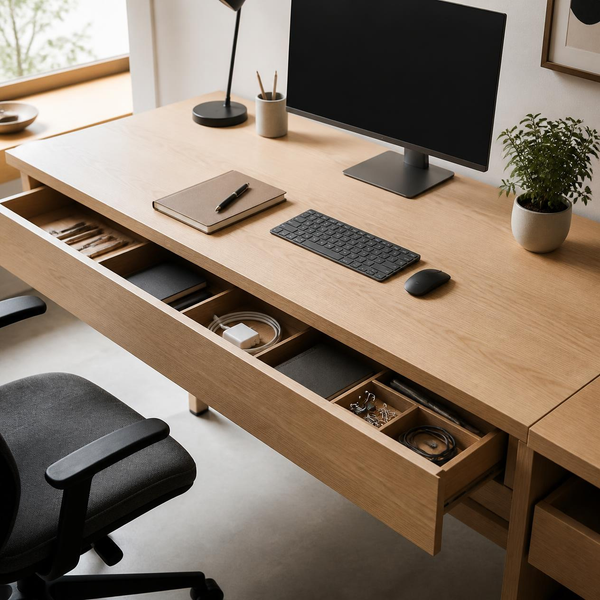 Compartmentalized drawers keep secondary items accessible yet out of sight.